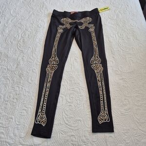 Tipsy Elves leggings small Day of the Dead Skeleton black silver bronze NEW